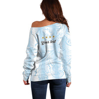 Argentina Campeones del Mundo 2026 Personalized Off Shoulder Sweater Albiceleste Trophy Splash Art Soccer Champion