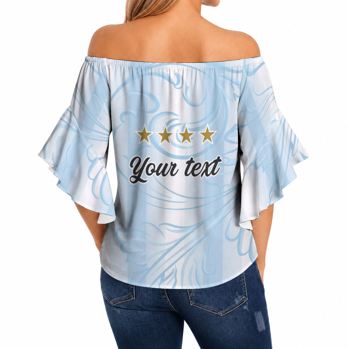 Argentina Campeones del Mundo 2026 Personalized Off Shoulder Wrap Waist Top Albiceleste Trophy Splash Art Soccer Champion