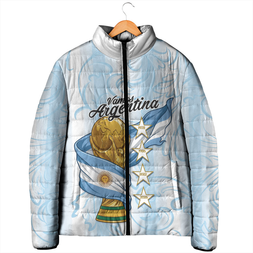 Argentina Campeones del Mundo 2026 Personalized Padded Jacket Albiceleste Trophy Splash Art Soccer Champion