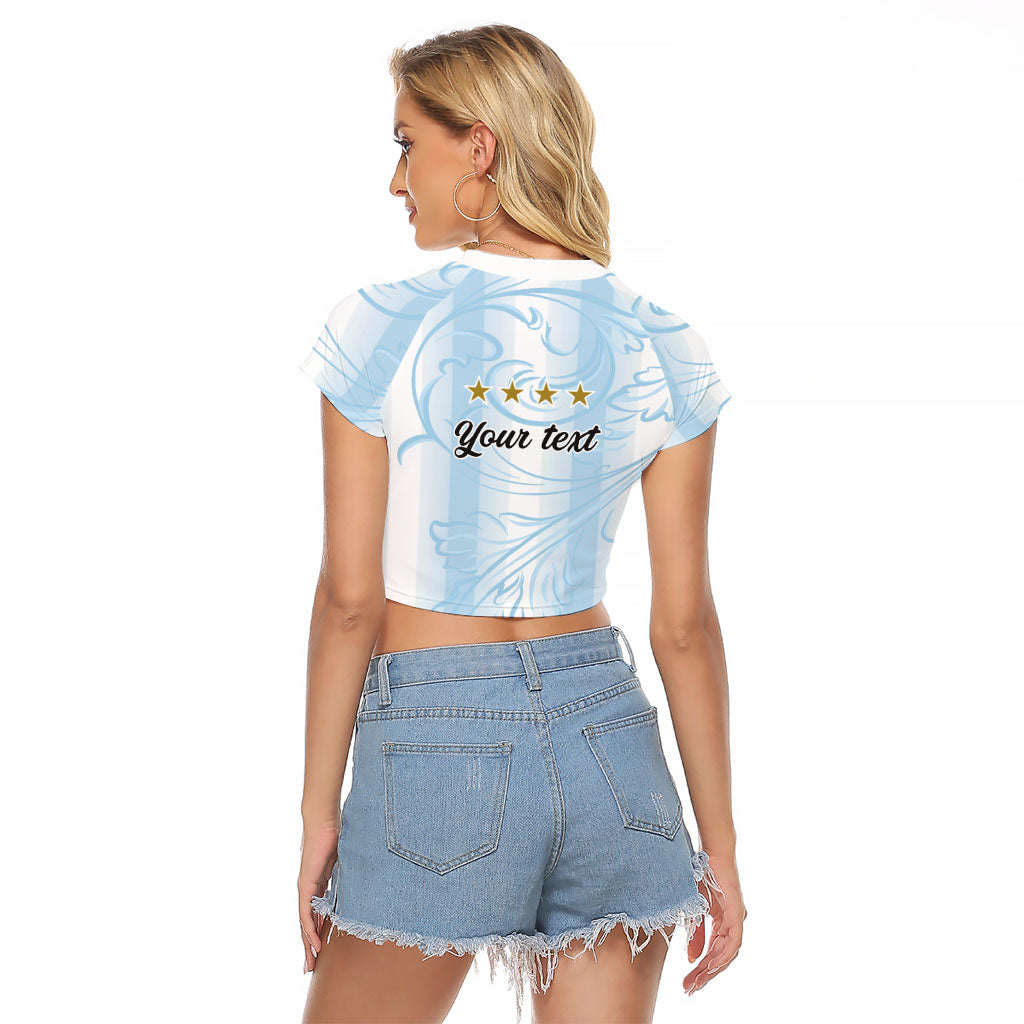 Argentina Campeones del Mundo 2026 Personalized Raglan Cropped T Shirt Albiceleste Trophy Splash Art Soccer Champion