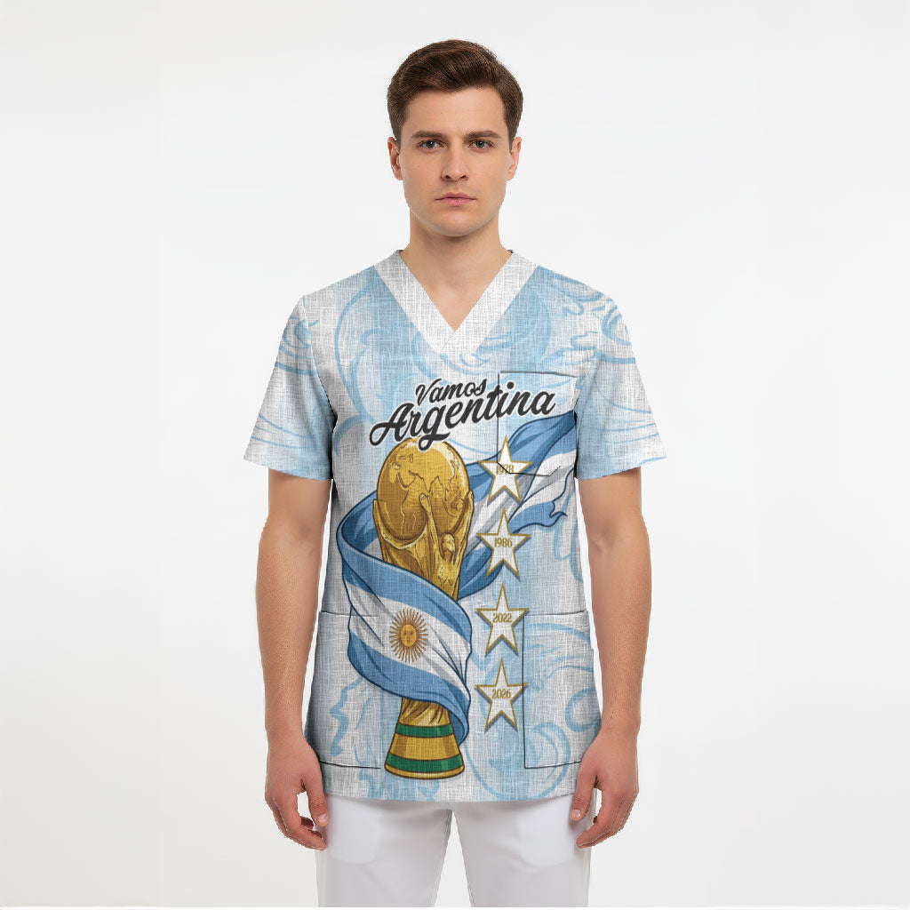 Argentina Campeones del Mundo 2026 Personalized Scrub Top Albiceleste Trophy Splash Art Soccer Champion
