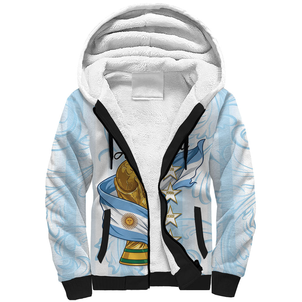 Argentina Campeones del Mundo 2026 Personalized Sherpa Hoodie Albiceleste Trophy Splash Art Soccer Champion