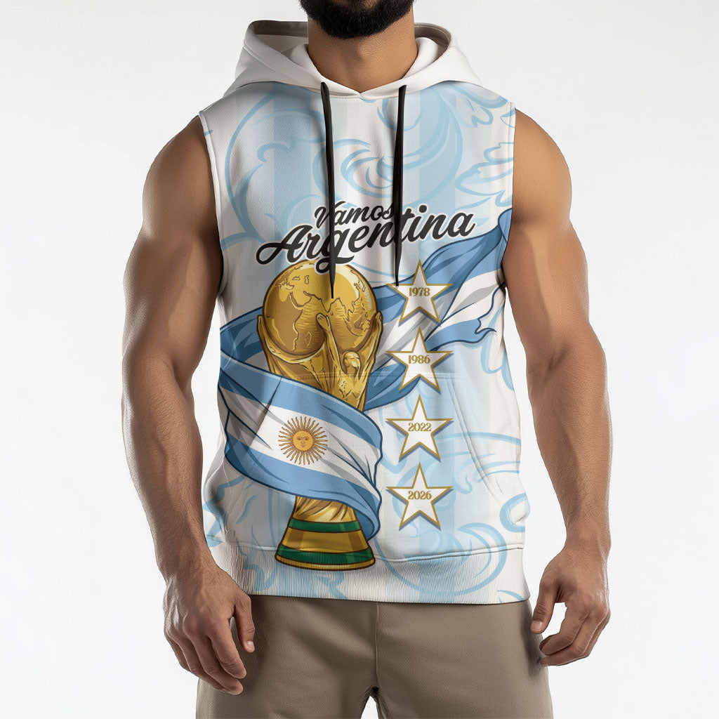 Argentina Campeones del Mundo 2026 Personalized Sleeveless Hoodie Albiceleste Trophy Splash Art Soccer Champion
