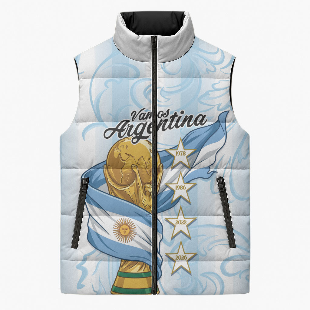 Argentina Campeones del Mundo 2026 Personalized Sleeveless Puffer Jacket Albiceleste Trophy Splash Art Soccer Champion
