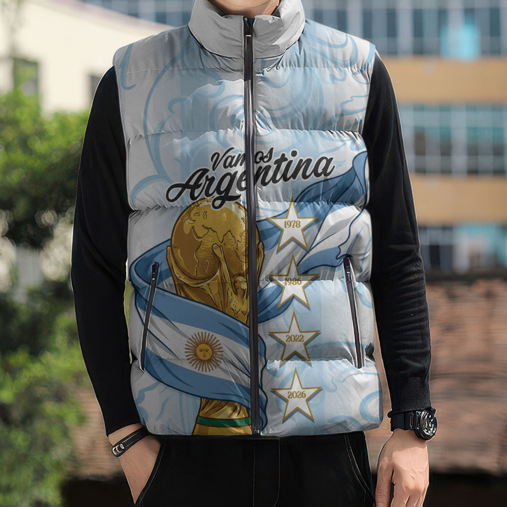 Argentina Campeones del Mundo 2026 Personalized Sleeveless Puffer Jacket Albiceleste Trophy Splash Art Soccer Champion