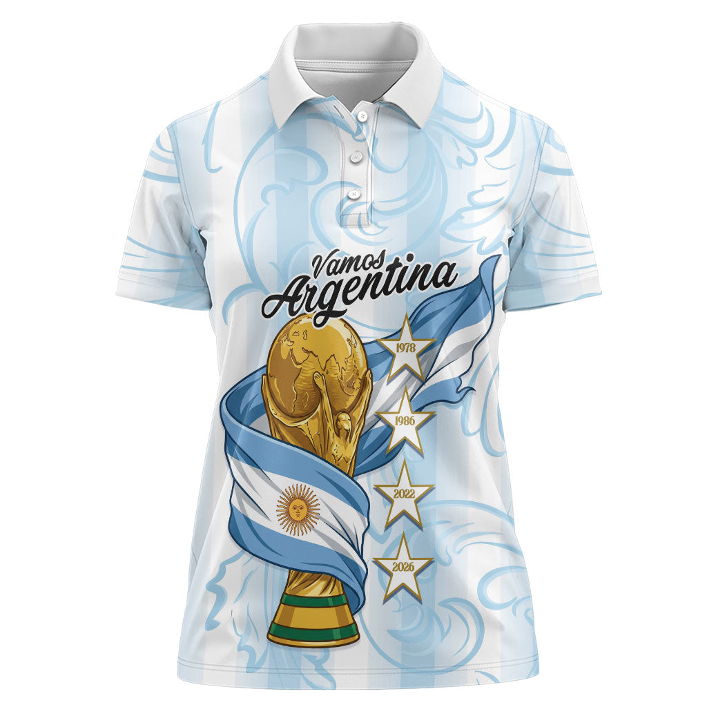 Argentina Campeones del Mundo 2026 Personalized Women Polo Shirt Albiceleste Trophy Splash Art Soccer Champion