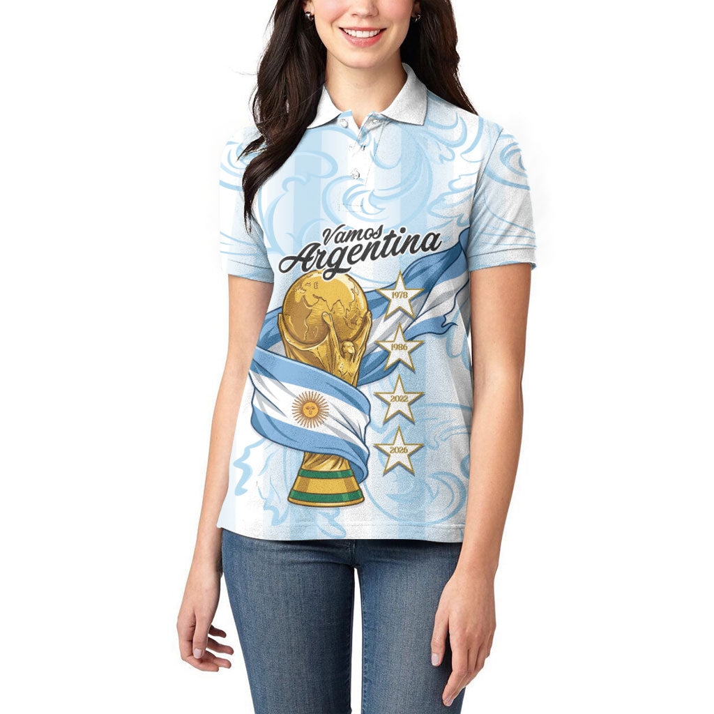 Argentina Campeones del Mundo 2026 Personalized Women Polo Shirt Albiceleste Trophy Splash Art Soccer Champion