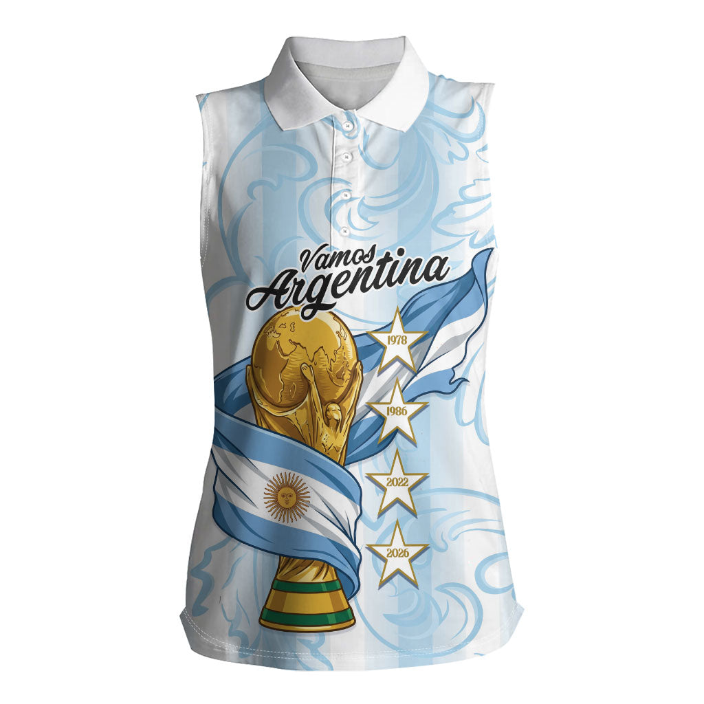 Argentina Campeones del Mundo 2026 Personalized Women Sleeveless Polo Shirt Albiceleste Trophy Splash Art Soccer Champion