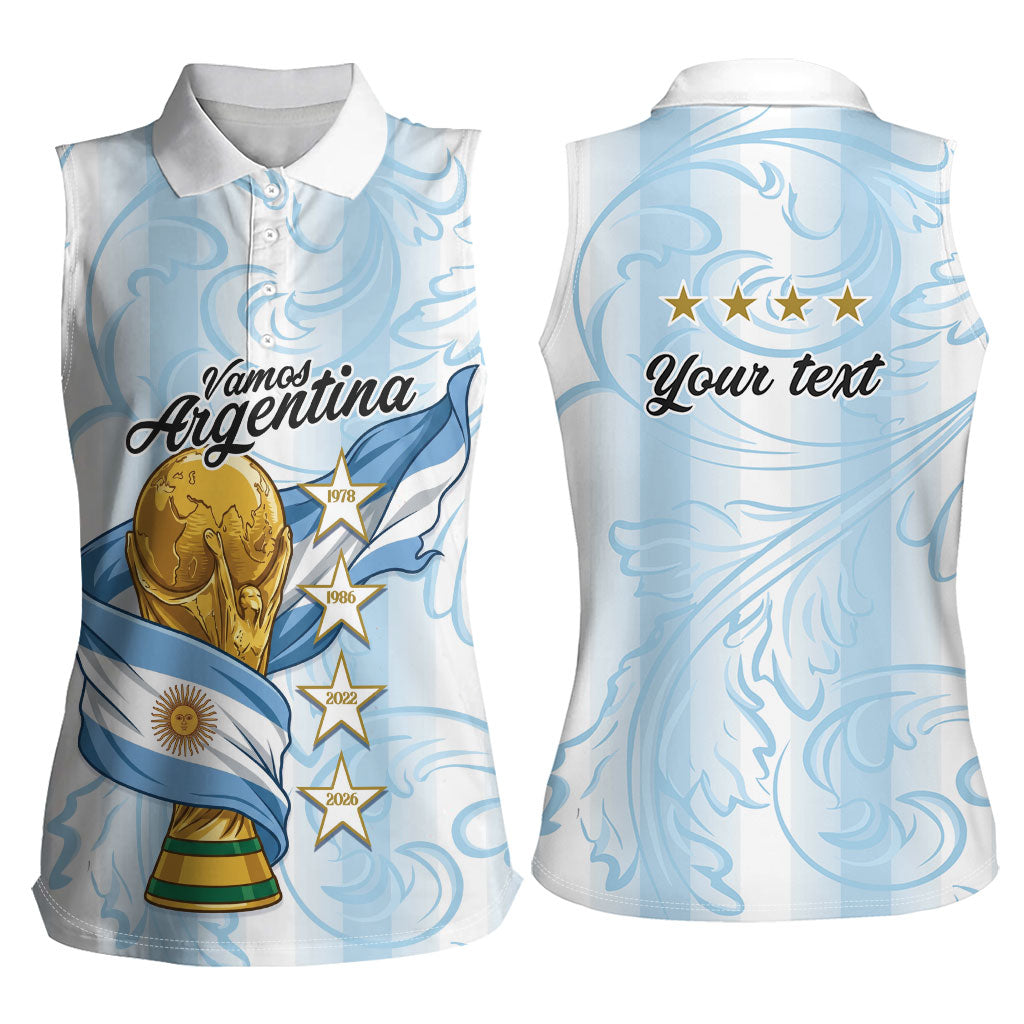 Argentina Campeones del Mundo 2026 Personalized Women Sleeveless Polo Shirt Albiceleste Trophy Splash Art Soccer Champion