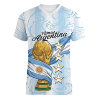 Argentina Campeones del Mundo 2026 Personalized Women V-Neck T-Shirt Albiceleste Trophy Splash Art Soccer Champion