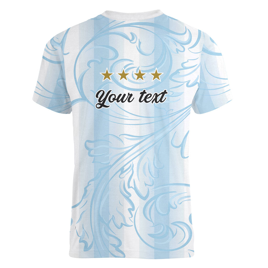 Argentina Campeones del Mundo 2026 Personalized Women V-Neck T-Shirt Albiceleste Trophy Splash Art Soccer Champion
