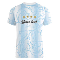 Argentina Campeones del Mundo 2026 Personalized Women V-Neck T-Shirt Albiceleste Trophy Splash Art Soccer Champion
