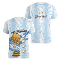 Argentina Campeones del Mundo 2026 Personalized Women V-Neck T-Shirt Albiceleste Trophy Splash Art Soccer Champion