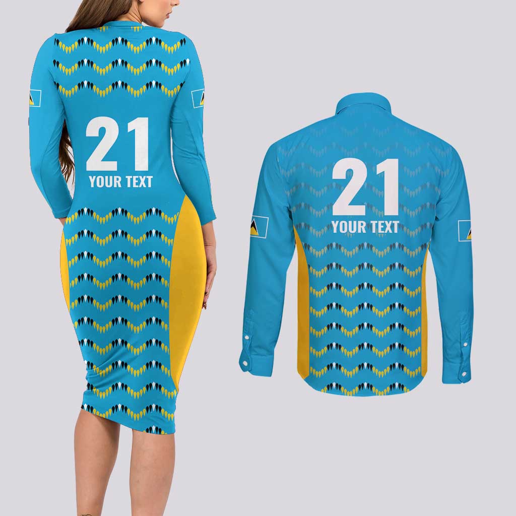 Custom Caribbean Cricket Saint Lucia Couples Matching Long Sleeve Bodycon Dress and Long Sleeve Button Shirt Glory is Ours Kings Rule 2025 - Wonder Print Shop