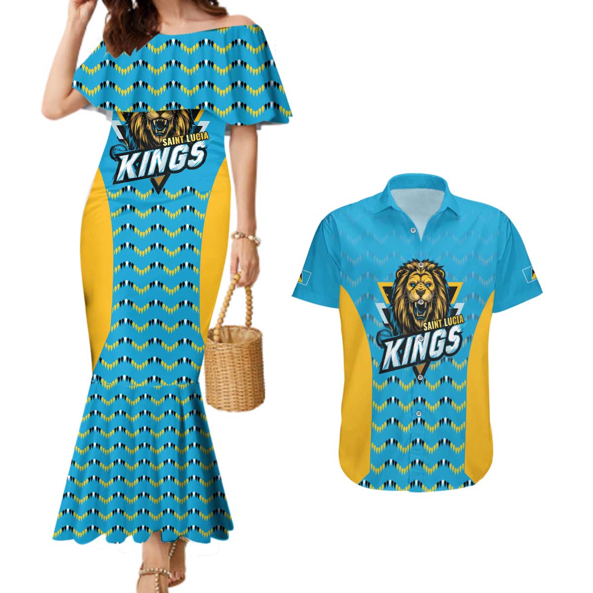 Custom Caribbean Cricket Saint Lucia Couples Matching Mermaid Dress and Hawaiian Shirt Glory is Ours Kings Rule 2025 - Wonder Print Shop