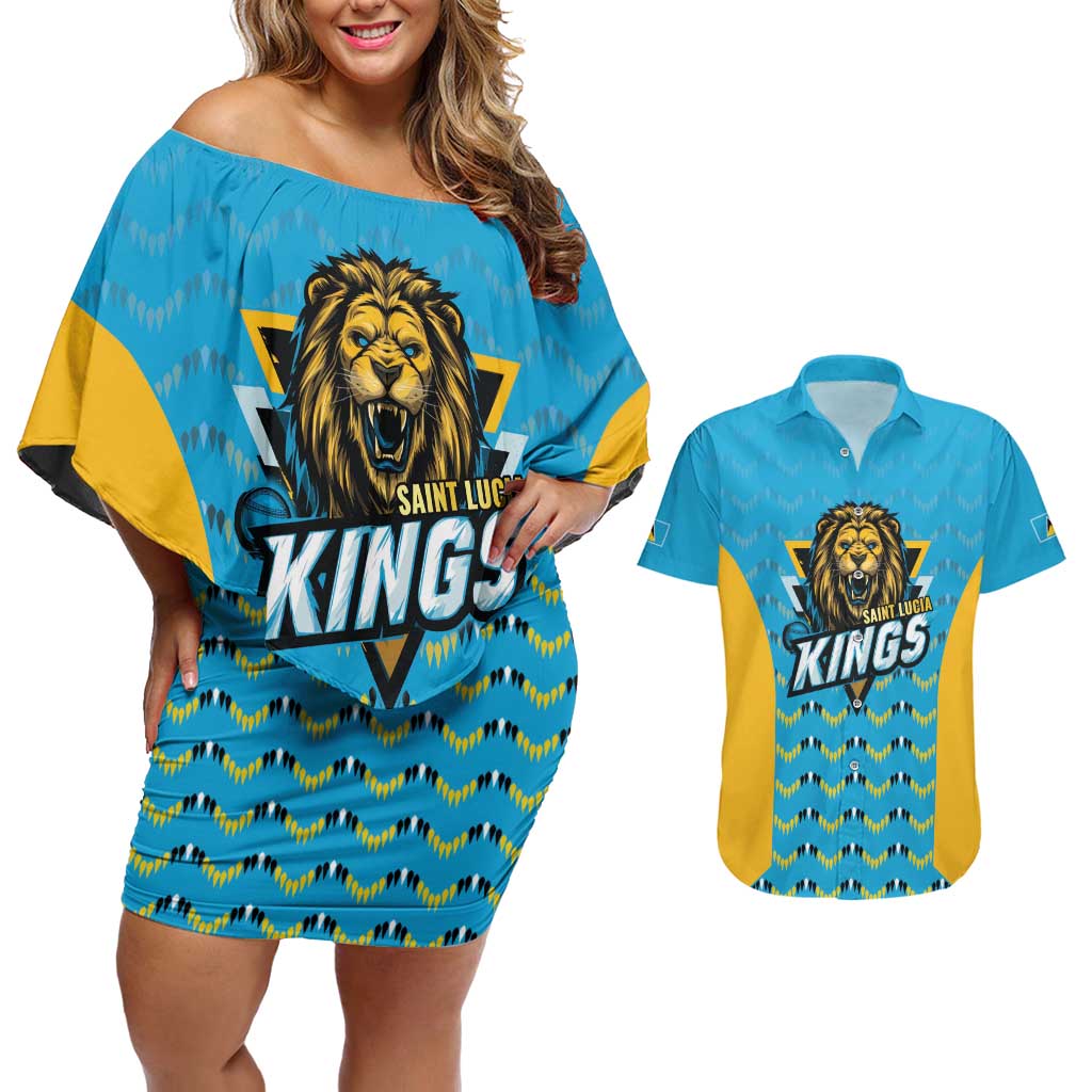 Custom Caribbean Cricket Saint Lucia Couples Matching Off Shoulder Short Dress and Hawaiian Shirt Glory is Ours Kings Rule 2025 - Wonder Print Shop