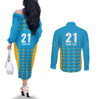 Custom Caribbean Cricket Saint Lucia Couples Matching Off The Shoulder Long Sleeve Dress and Long Sleeve Button Shirt Glory is Ours Kings Rule 2025 - Wonder Print Shop