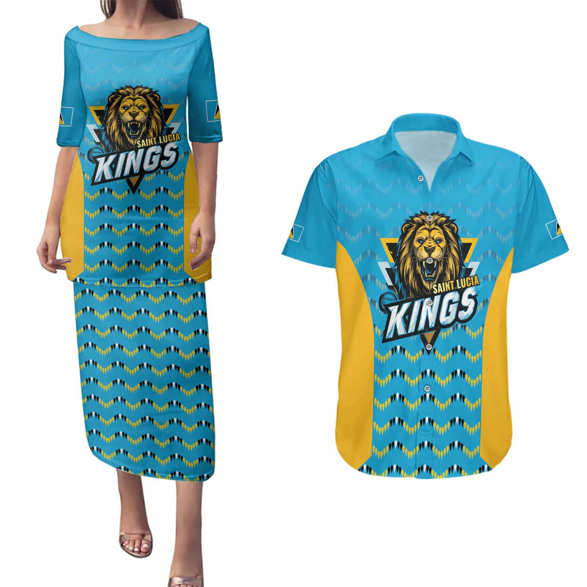 Custom Caribbean Cricket Saint Lucia Couples Matching Puletasi and Hawaiian Shirt Glory is Ours Kings Rule 2025 - Wonder Print Shop