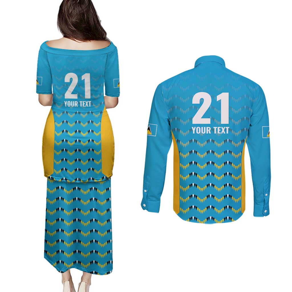 Custom Caribbean Cricket Saint Lucia Couples Matching Puletasi and Long Sleeve Button Shirt Glory is Ours Kings Rule 2025 - Wonder Print Shop
