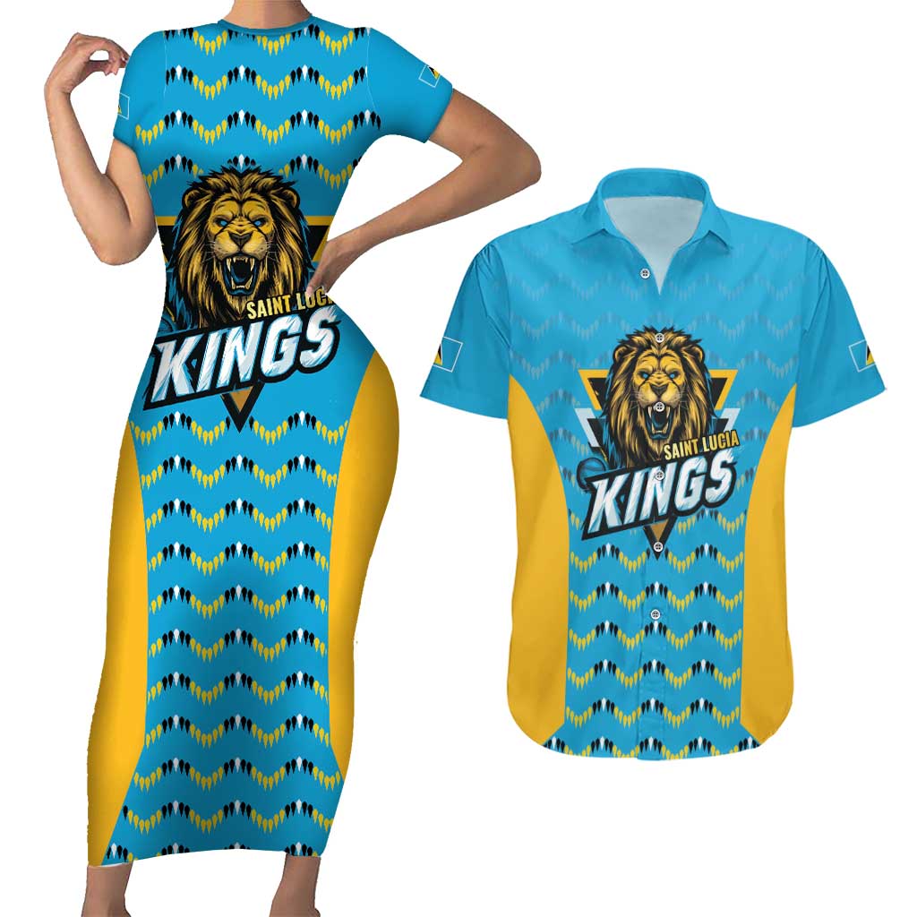 Custom Caribbean Cricket Saint Lucia Couples Matching Short Sleeve Bodycon Dress and Hawaiian Shirt Glory is Ours Kings Rule 2025 - Wonder Print Shop