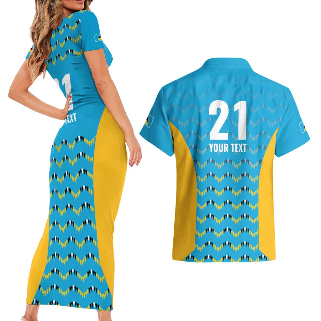 Custom Caribbean Cricket Saint Lucia Couples Matching Short Sleeve Bodycon Dress and Hawaiian Shirt Glory is Ours Kings Rule 2025 - Wonder Print Shop