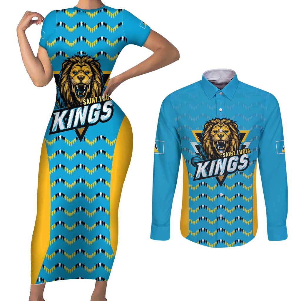 Custom Caribbean Cricket Saint Lucia Couples Matching Short Sleeve Bodycon Dress and Long Sleeve Button Shirt Glory is Ours Kings Rule 2025 - Wonder Print Shop