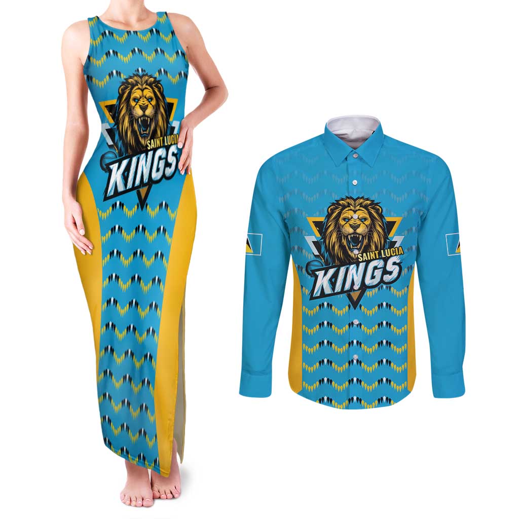 Custom Caribbean Cricket Saint Lucia Couples Matching Tank Maxi Dress and Long Sleeve Button Shirt Glory is Ours Kings Rule 2025 - Wonder Print Shop