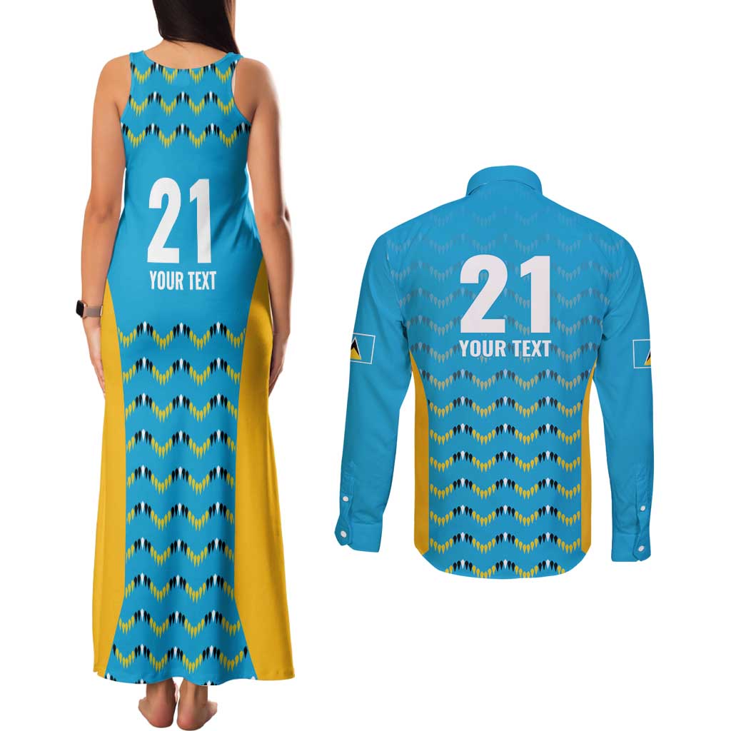 Custom Caribbean Cricket Saint Lucia Couples Matching Tank Maxi Dress and Long Sleeve Button Shirt Glory is Ours Kings Rule 2025 - Wonder Print Shop