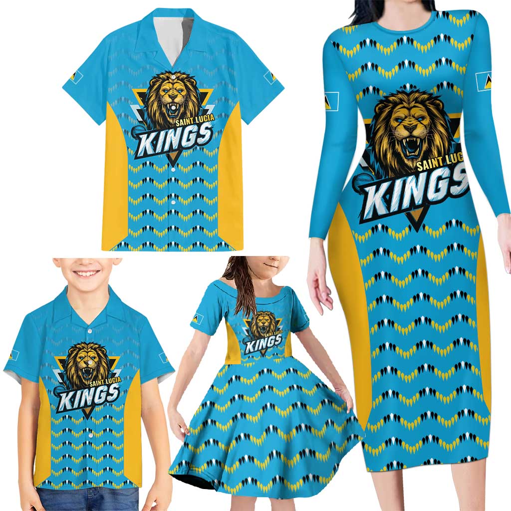 Custom Caribbean Cricket Saint Lucia Family Matching Long Sleeve Bodycon Dress and Hawaiian Shirt Glory is Ours Kings Rule 2025 - Wonder Print Shop