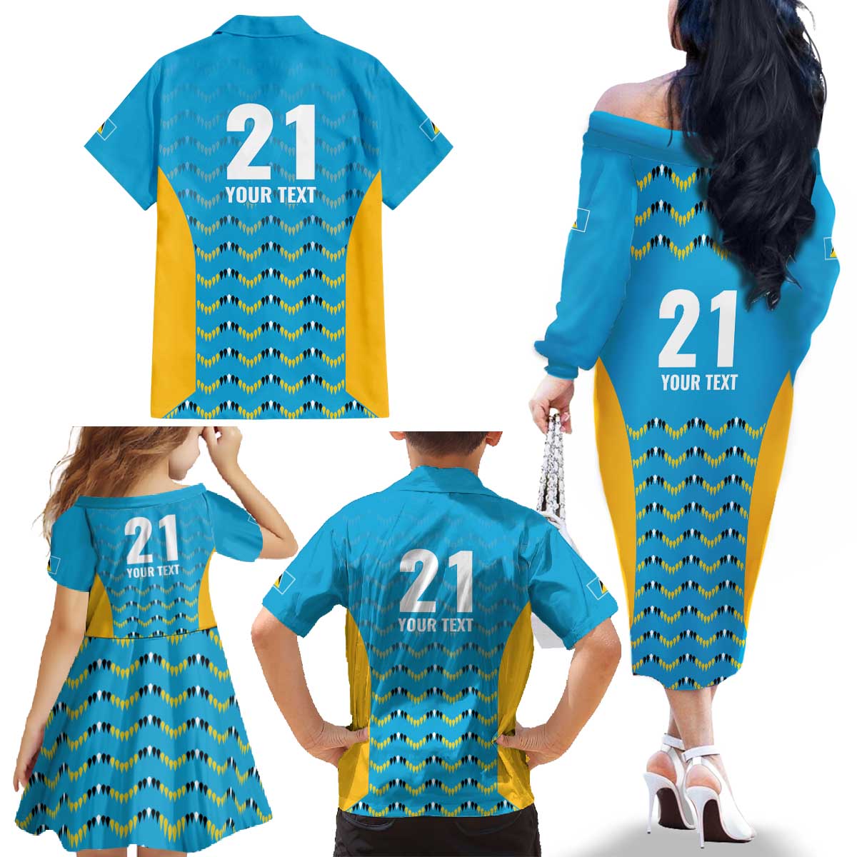 Custom Caribbean Cricket Saint Lucia Family Matching Off The Shoulder Long Sleeve Dress and Hawaiian Shirt Glory is Ours Kings Rule 2025 - Wonder Print Shop
