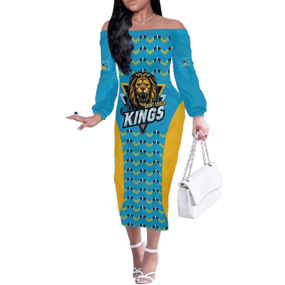 Custom Caribbean Cricket Saint Lucia Family Matching Off The Shoulder Long Sleeve Dress and Hawaiian Shirt Glory is Ours Kings Rule 2025 - Wonder Print Shop