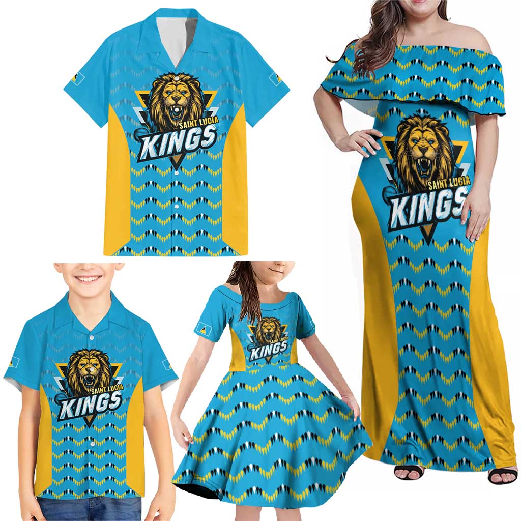 Custom Caribbean Cricket Saint Lucia Family Matching Off Shoulder Maxi Dress and Hawaiian Shirt Glory is Ours Kings Rule 2025 - Wonder Print Shop
