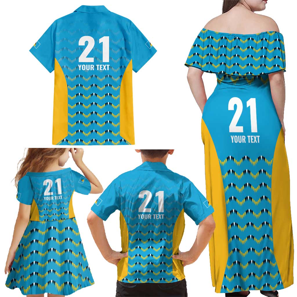 Custom Caribbean Cricket Saint Lucia Family Matching Off Shoulder Maxi Dress and Hawaiian Shirt Glory is Ours Kings Rule 2025 - Wonder Print Shop