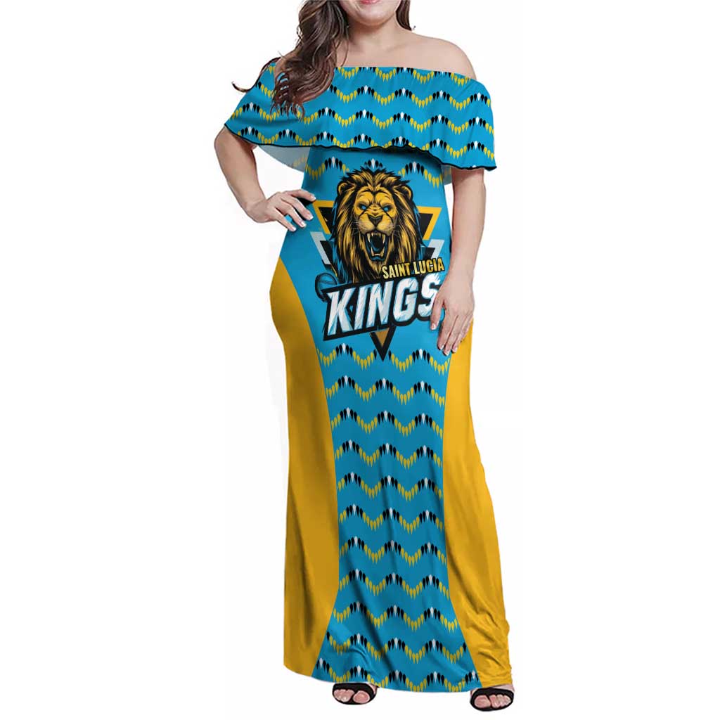 Custom Caribbean Cricket Saint Lucia Family Matching Off Shoulder Maxi Dress and Hawaiian Shirt Glory is Ours Kings Rule 2025 - Wonder Print Shop