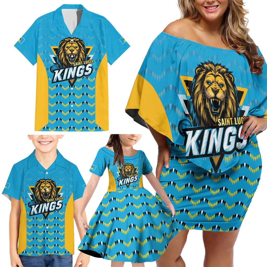 Custom Caribbean Cricket Saint Lucia Family Matching Off Shoulder Short Dress and Hawaiian Shirt Glory is Ours Kings Rule 2025 - Wonder Print Shop