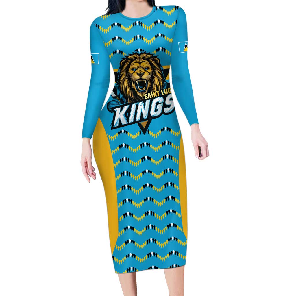 Custom Caribbean Cricket Saint Lucia Long Sleeve Bodycon Dress Glory is Ours Kings Rule 2025 - Wonder Print Shop