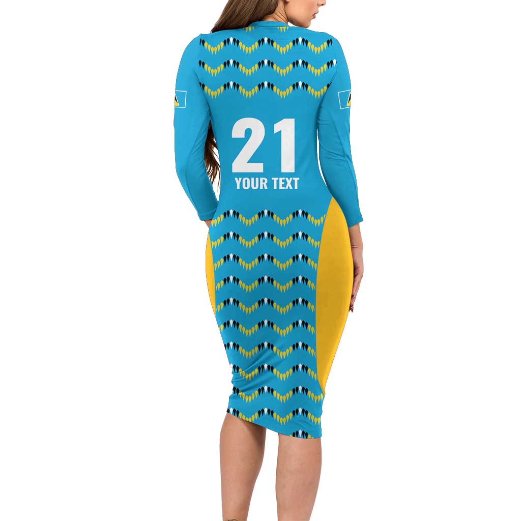 Custom Caribbean Cricket Saint Lucia Long Sleeve Bodycon Dress Glory is Ours Kings Rule 2025 - Wonder Print Shop