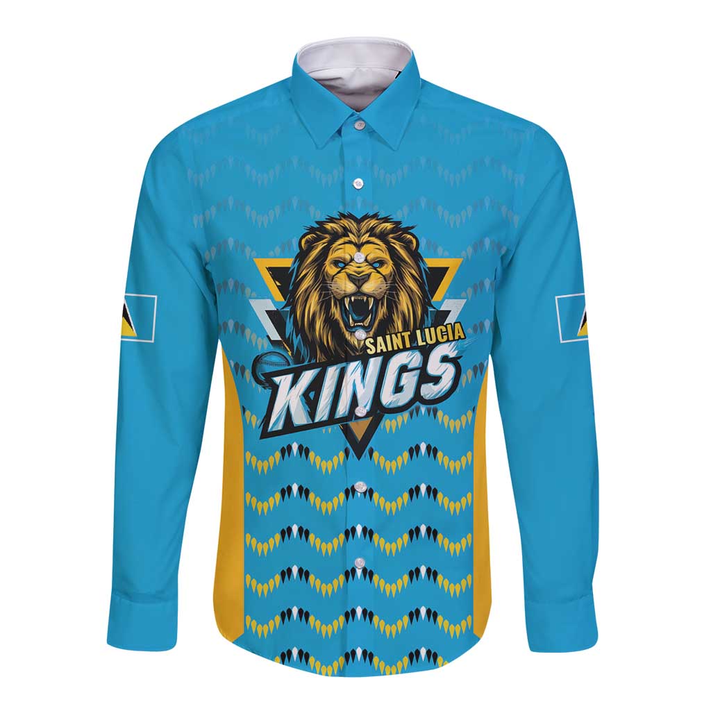 Custom Caribbean Cricket Saint Lucia Long Sleeve Button Shirt Glory is Ours Kings Rule 2025 - Wonder Print Shop