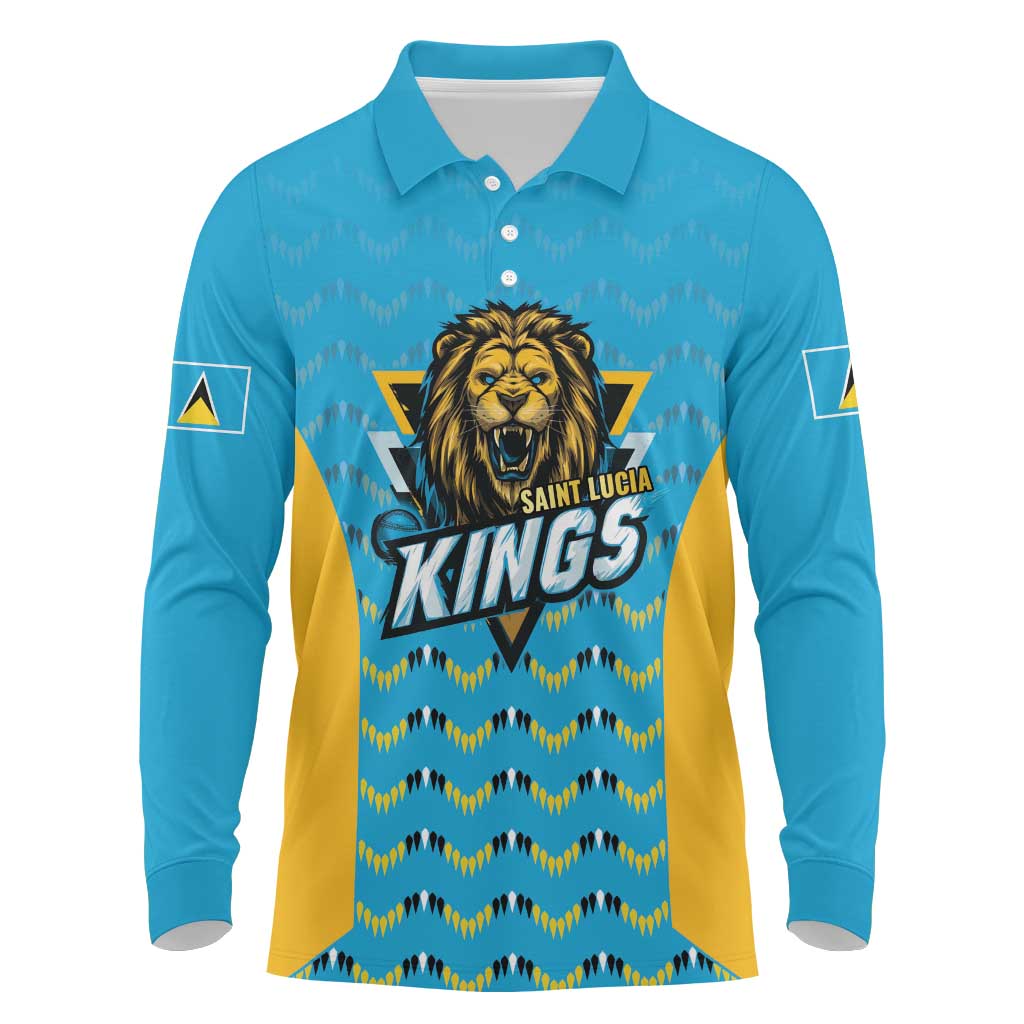 Custom Caribbean Cricket Saint Lucia Long Sleeve Polo Shirt Glory is Ours Kings Rule 2025 - Wonder Print Shop