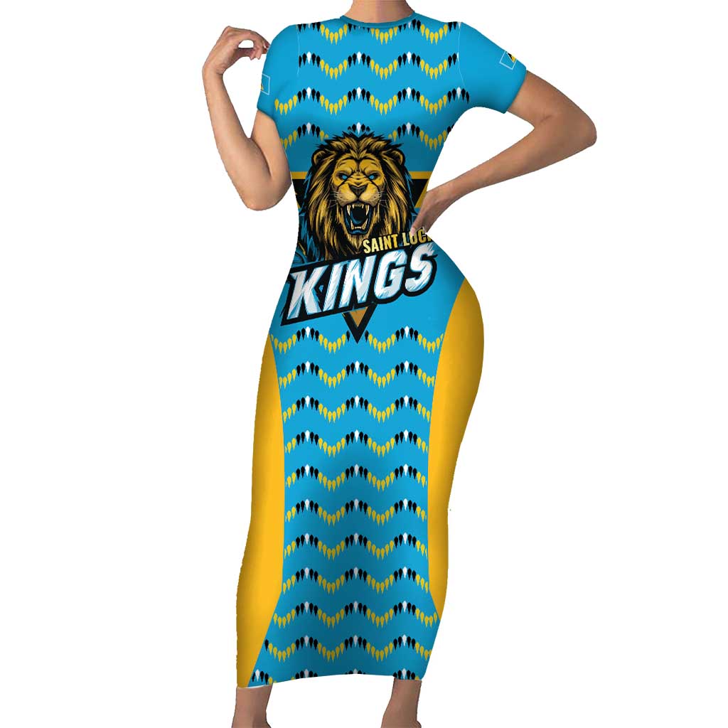 Custom Caribbean Cricket Saint Lucia Short Sleeve Bodycon Dress Glory is Ours Kings Rule 2025 - Wonder Print Shop
