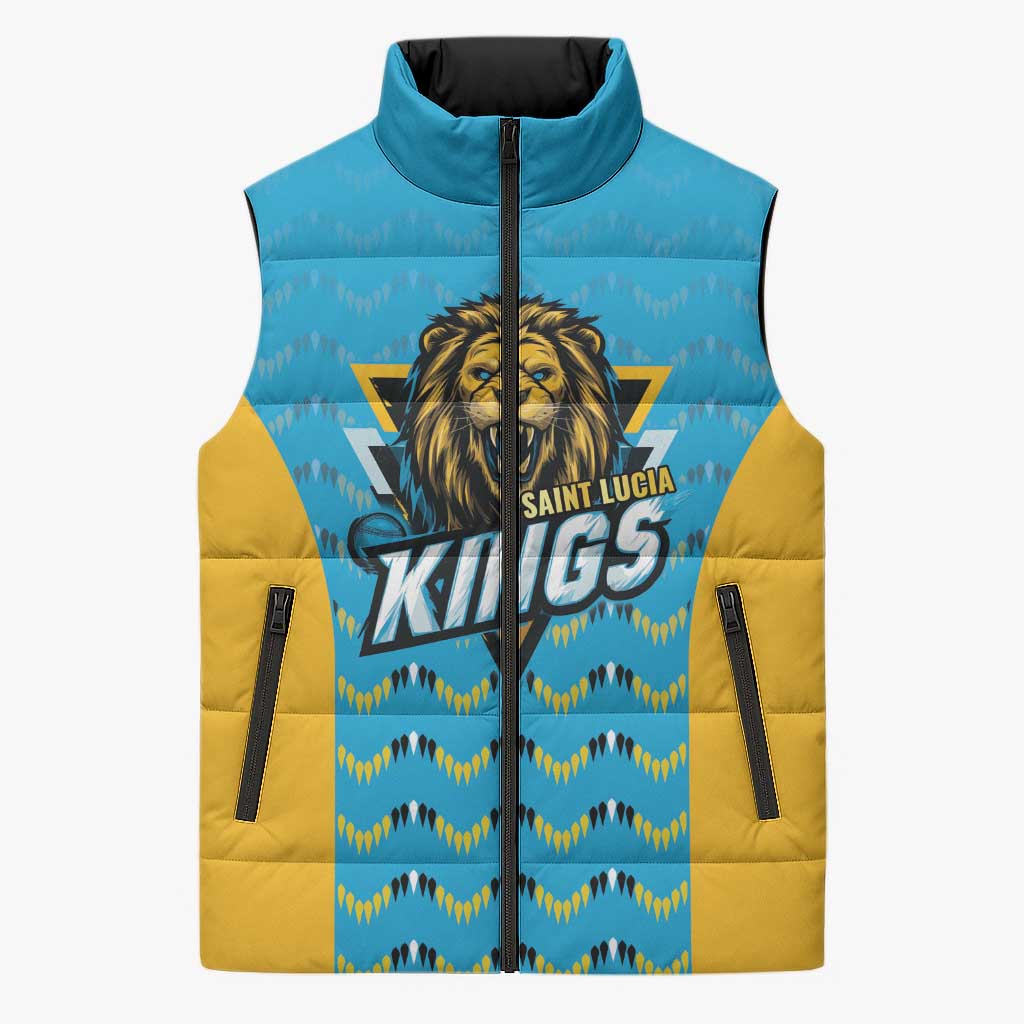 Custom Caribbean Cricket Saint Lucia Sleeveless Puffer Jacket Glory is Ours Kings Rule 2025 - Wonder Print Shop