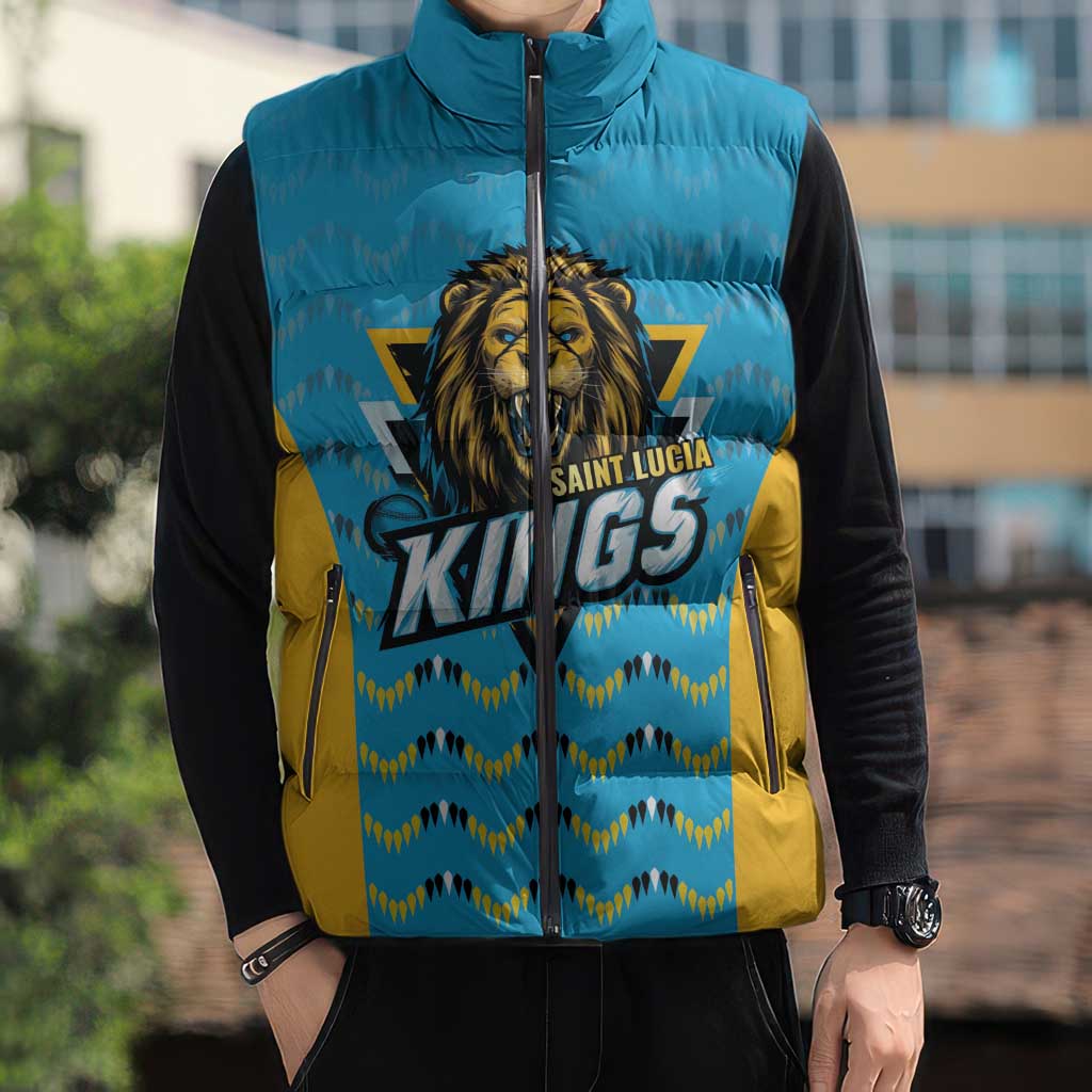 Custom Caribbean Cricket Saint Lucia Sleeveless Puffer Jacket Glory is Ours Kings Rule 2025 - Wonder Print Shop