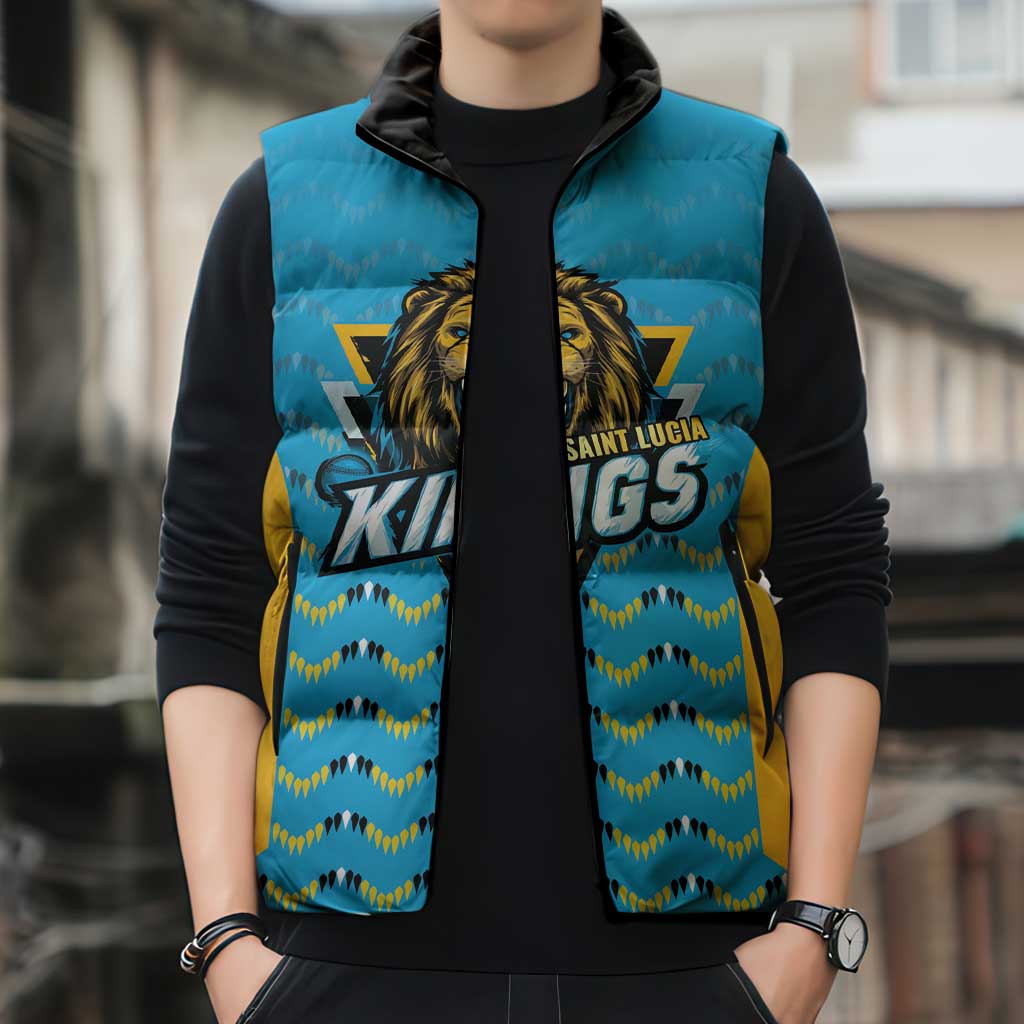 Custom Caribbean Cricket Saint Lucia Sleeveless Puffer Jacket Glory is Ours Kings Rule 2025 - Wonder Print Shop