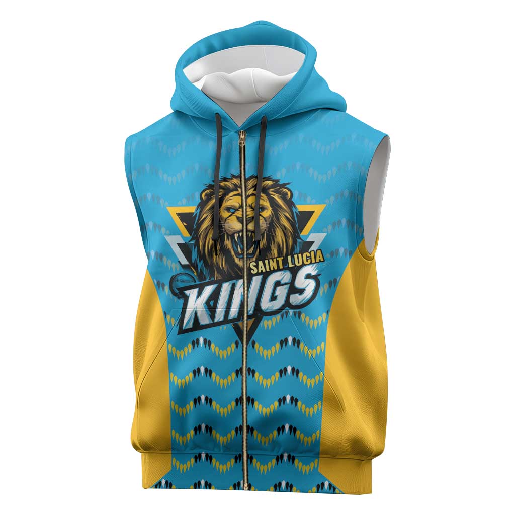 Custom Caribbean Cricket Saint Lucia Sleeveless Zip Hoodie Glory is Ours Kings Rule 2025 - Wonder Print Shop