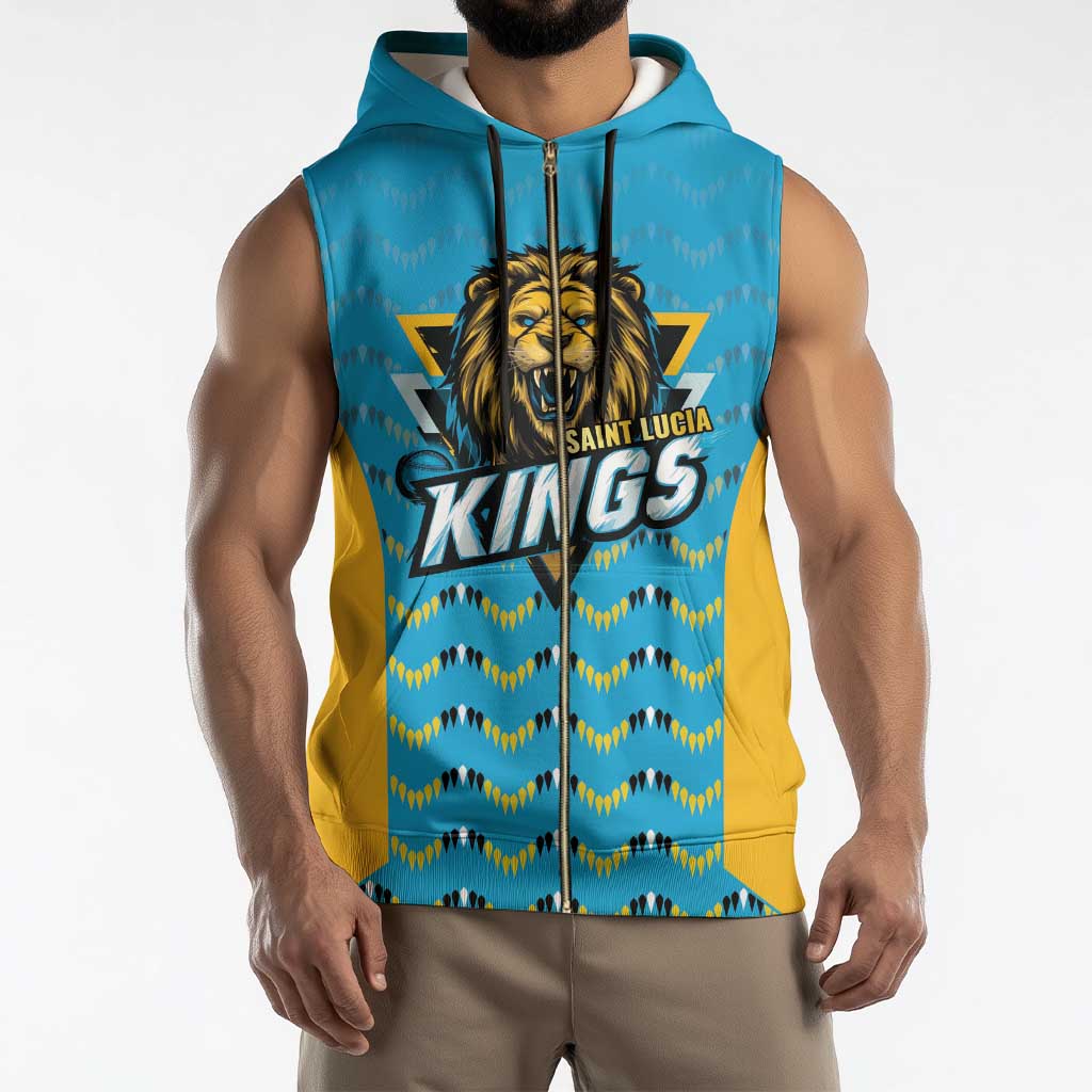Custom Caribbean Cricket Saint Lucia Sleeveless Zip Hoodie Glory is Ours Kings Rule 2025 - Wonder Print Shop
