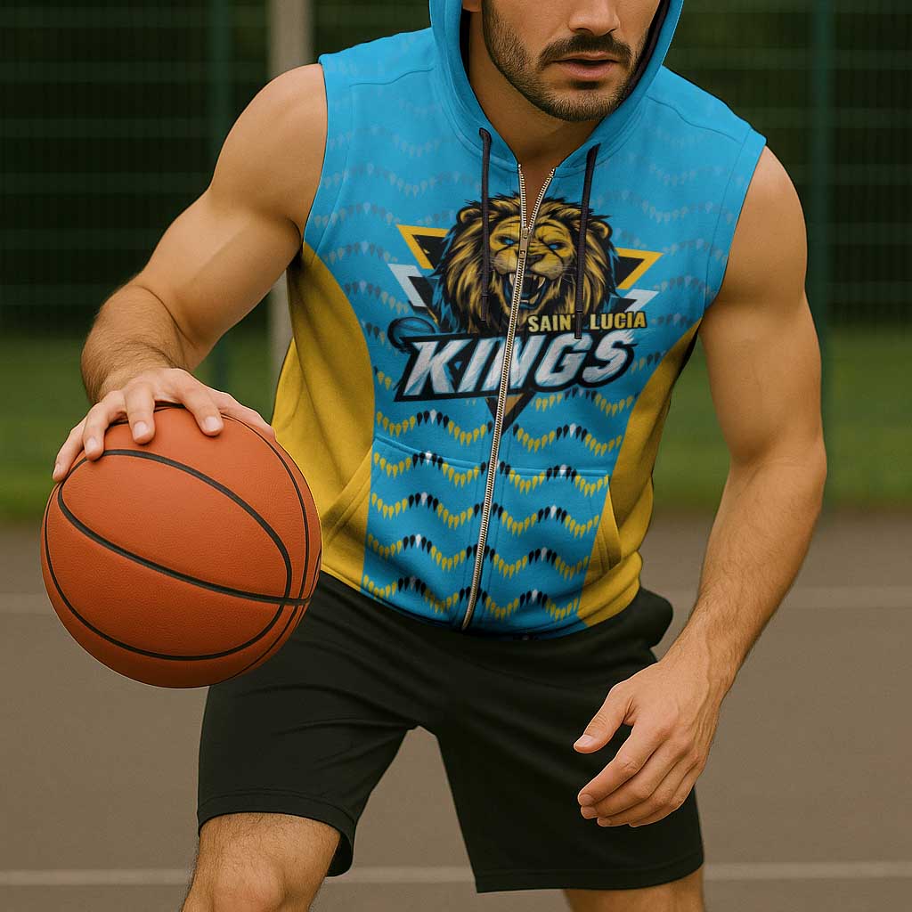 Custom Caribbean Cricket Saint Lucia Sleeveless Zip Hoodie Glory is Ours Kings Rule 2025 - Wonder Print Shop