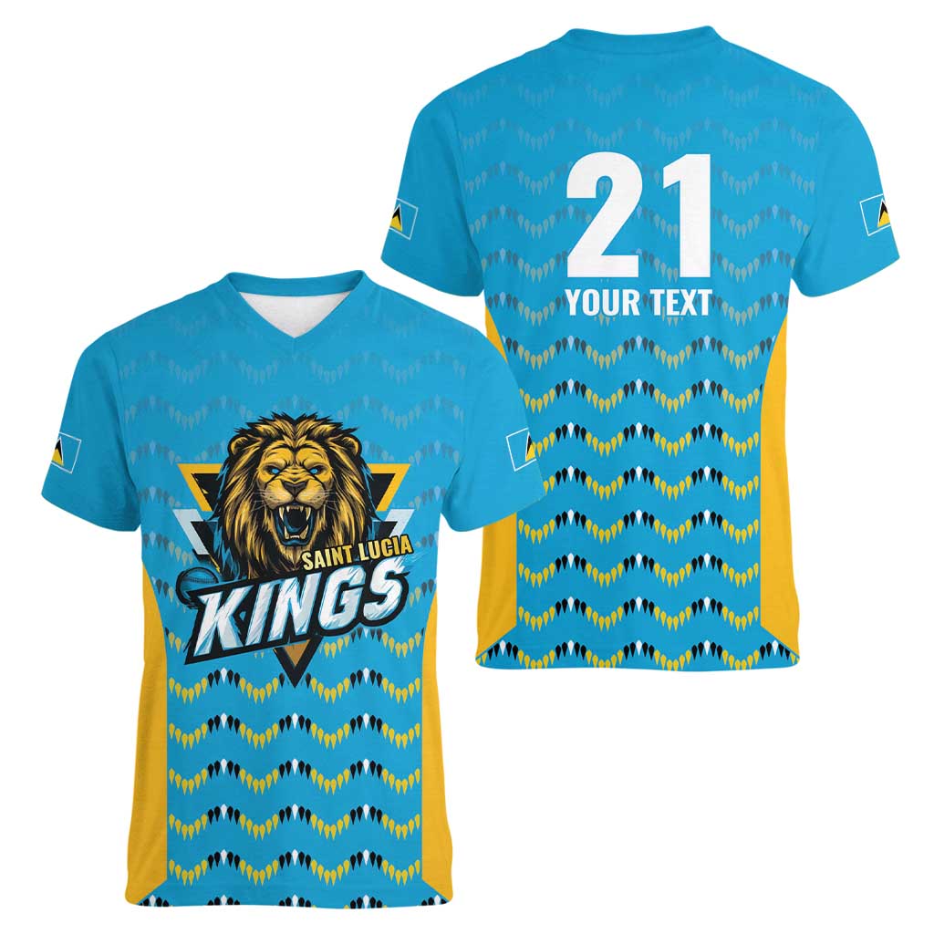 Custom Caribbean Cricket Saint Lucia Women V-Neck T-Shirt Glory is Ours Kings Rule 2025 - Wonder Print Shop