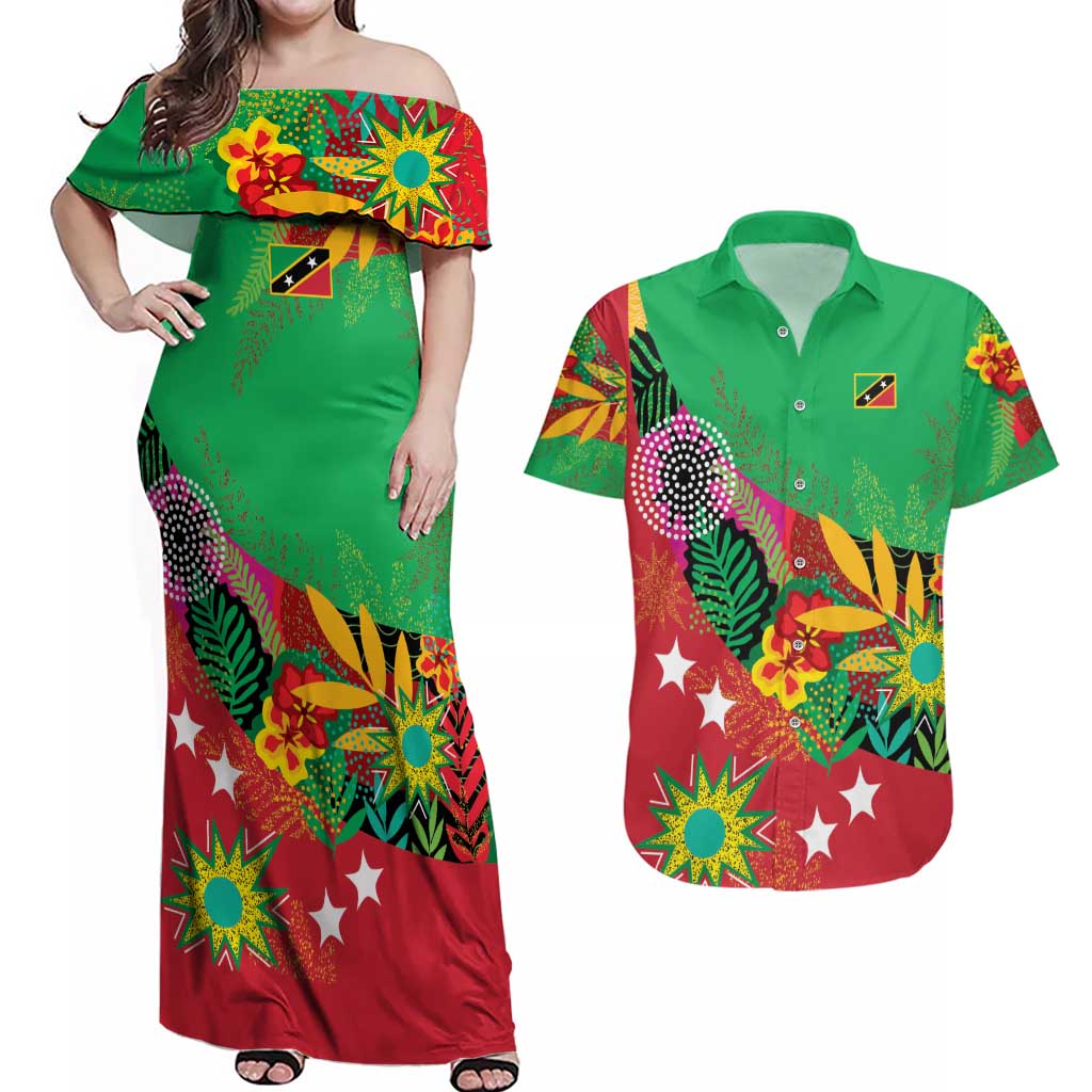 Custom Caribbean Cricket St Kitts and Nevis Couples Matching Off Shoulder Maxi Dress and Hawaiian Shirt Patriots Reign 2025 - Wonder Print Shop