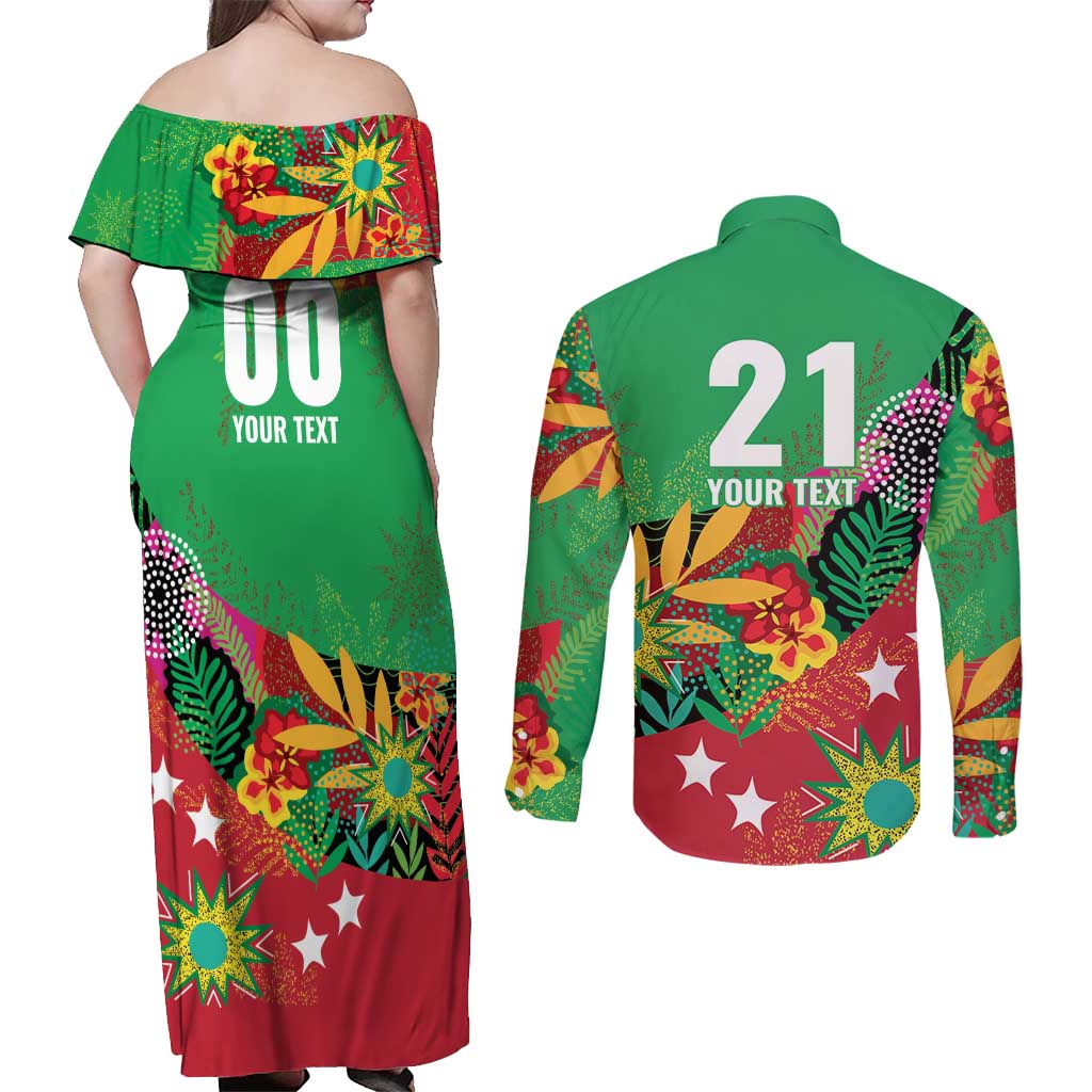 Custom Caribbean Cricket St Kitts and Nevis Couples Matching Off Shoulder Maxi Dress and Long Sleeve Button Shirt Patriots Reign 2025 - Wonder Print Shop