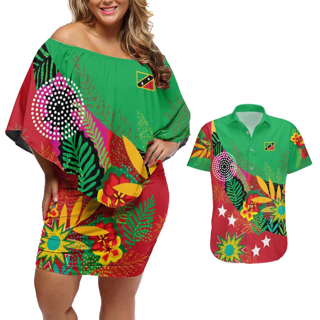 Custom Caribbean Cricket St Kitts and Nevis Couples Matching Off Shoulder Short Dress and Hawaiian Shirt Patriots Reign 2025 - Wonder Print Shop